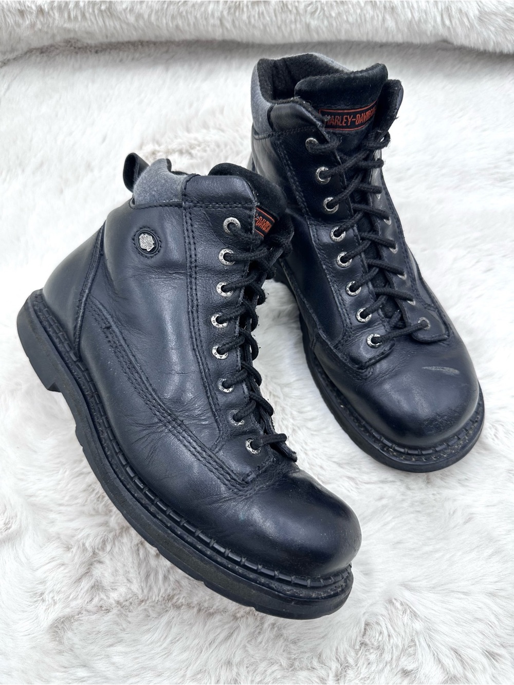 Harley Davidson Black Leather Lace Up Motorcycle Boots Men's Size 8.5 M